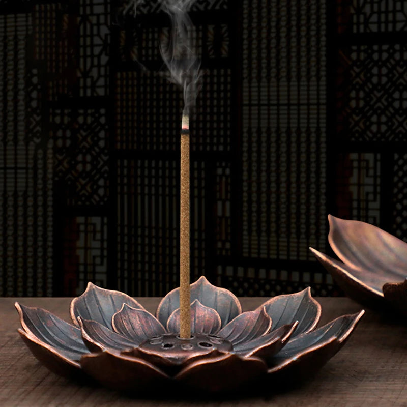 Alloy Incense Burner Stick Holder Buddhism Lotus Line Incense Plate Sandalwood Coil Base Temples Yoga Studios Home Decoration